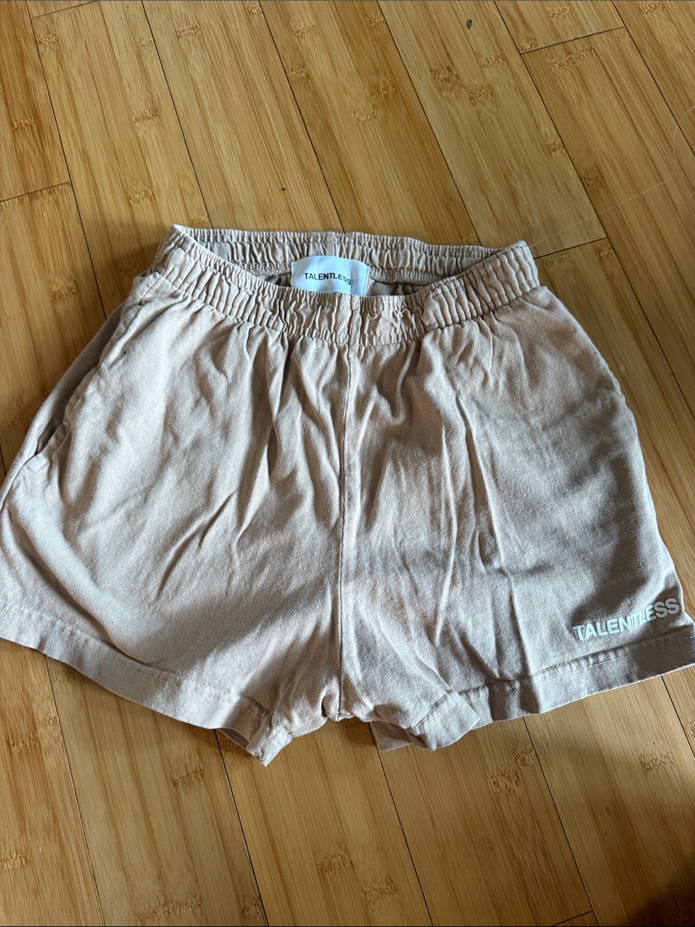 TALENTLESS Cream Elastic-Waist Athletic Shorts